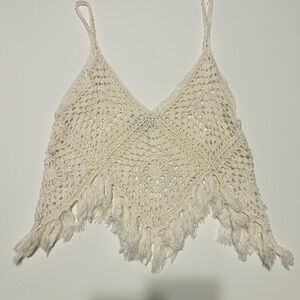 American Eagle Outfitters Cream Crochet Crop Top